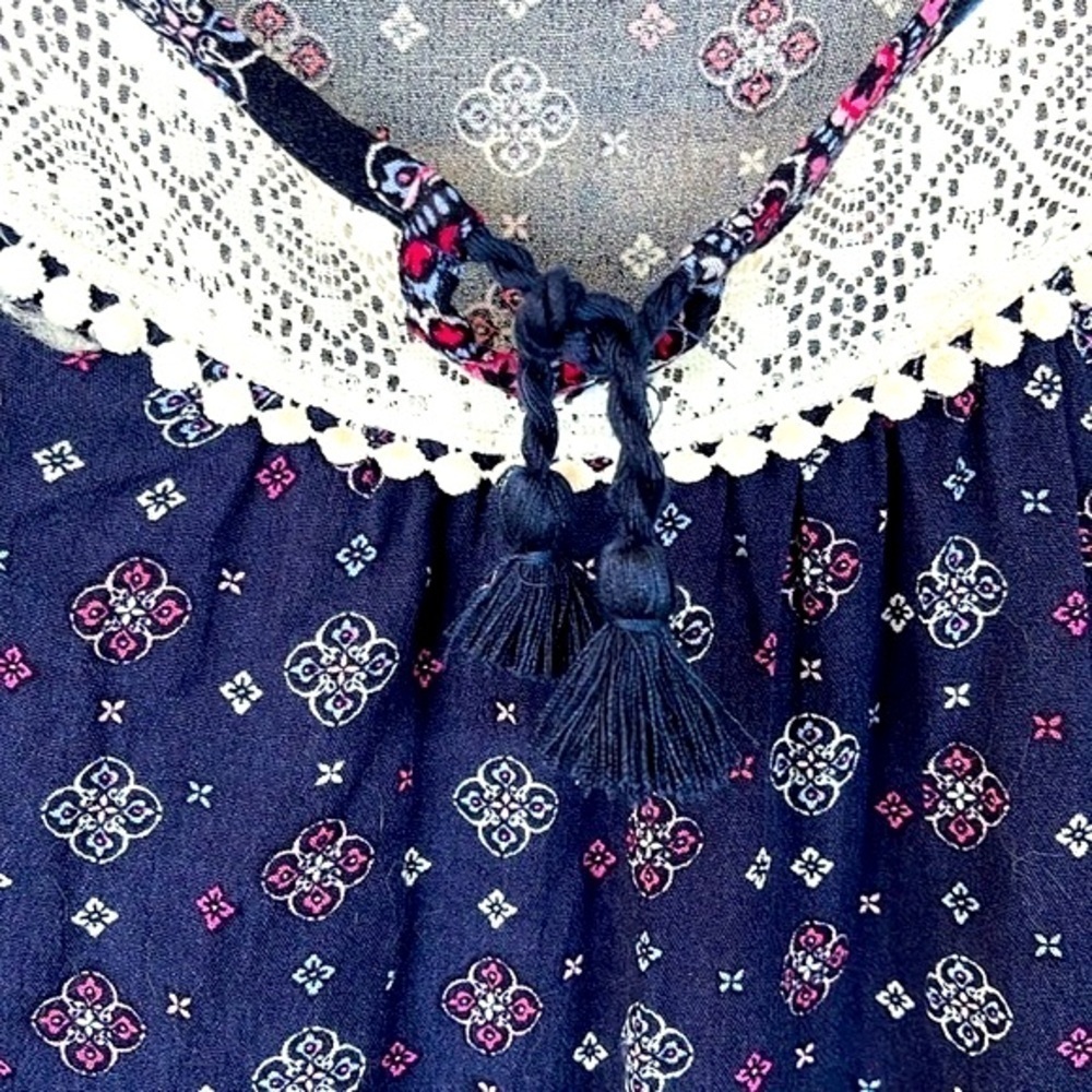 Brand New Self Esteem Blue Peasant Top w/ Lace Accent Ruffle Boho Blouse - Picture 3 of 13